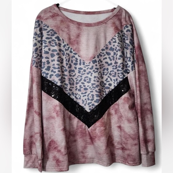 fsc Tops - Leopard Print Long Sleeve Top - Pink and Black